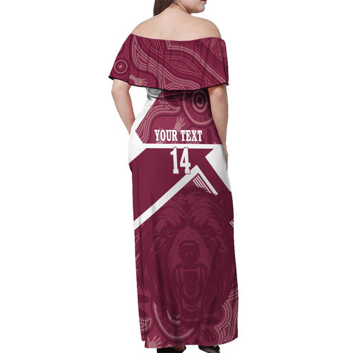 Burleigh Rugby Custom Off Shoulder Maxi Dress Go Bears Maroon Aboriginal Art - Aussie Hoodie