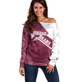 Burleigh Rugby Custom Off Shoulder Sweater Go Bears Maroon Aboriginal Art - Aussie Hoodie