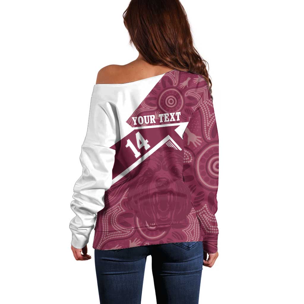 Burleigh Rugby Custom Off Shoulder Sweater Go Bears Maroon Aboriginal Art - Aussie Hoodie