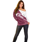 Burleigh Rugby Custom Off Shoulder Sweater Go Bears Maroon Aboriginal Art - Aussie Hoodie