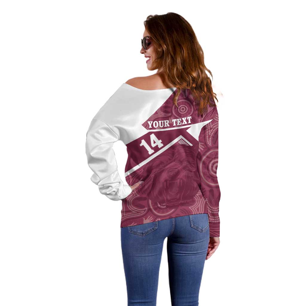 Burleigh Rugby Custom Off Shoulder Sweater Go Bears Maroon Aboriginal Art - Aussie Hoodie