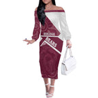 Burleigh Rugby Custom Off The Shoulder Long Sleeve Dress Go Bears Maroon Aboriginal Art - Aussie Hoodie