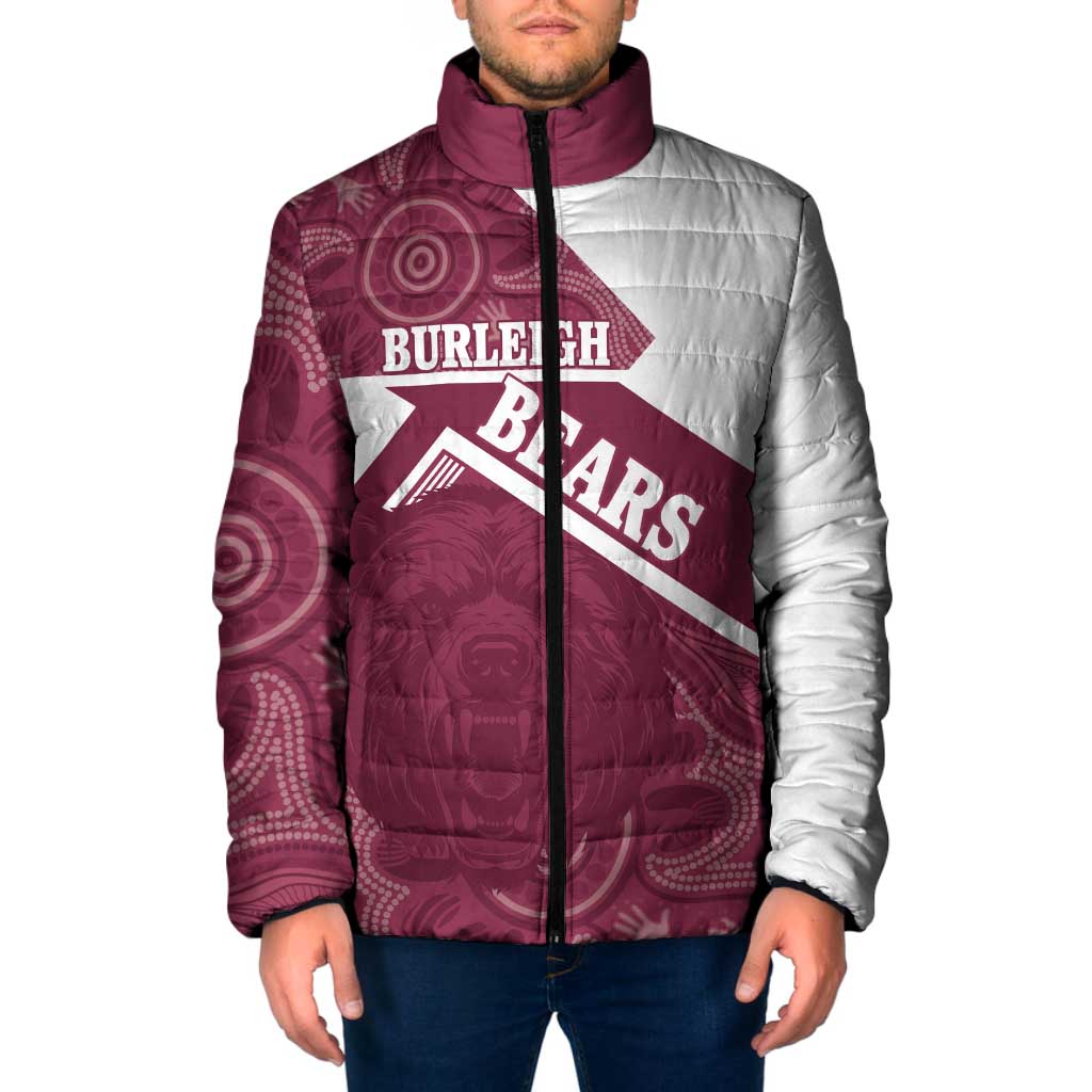 Burleigh Rugby Custom Padded Jacket Go Bears Maroon Aboriginal Art - Aussie Hoodie
