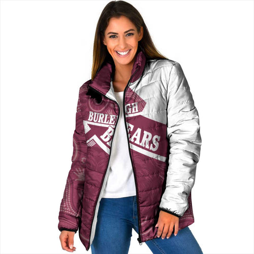Burleigh Rugby Custom Padded Jacket Go Bears Maroon Aboriginal Art - Aussie Hoodie