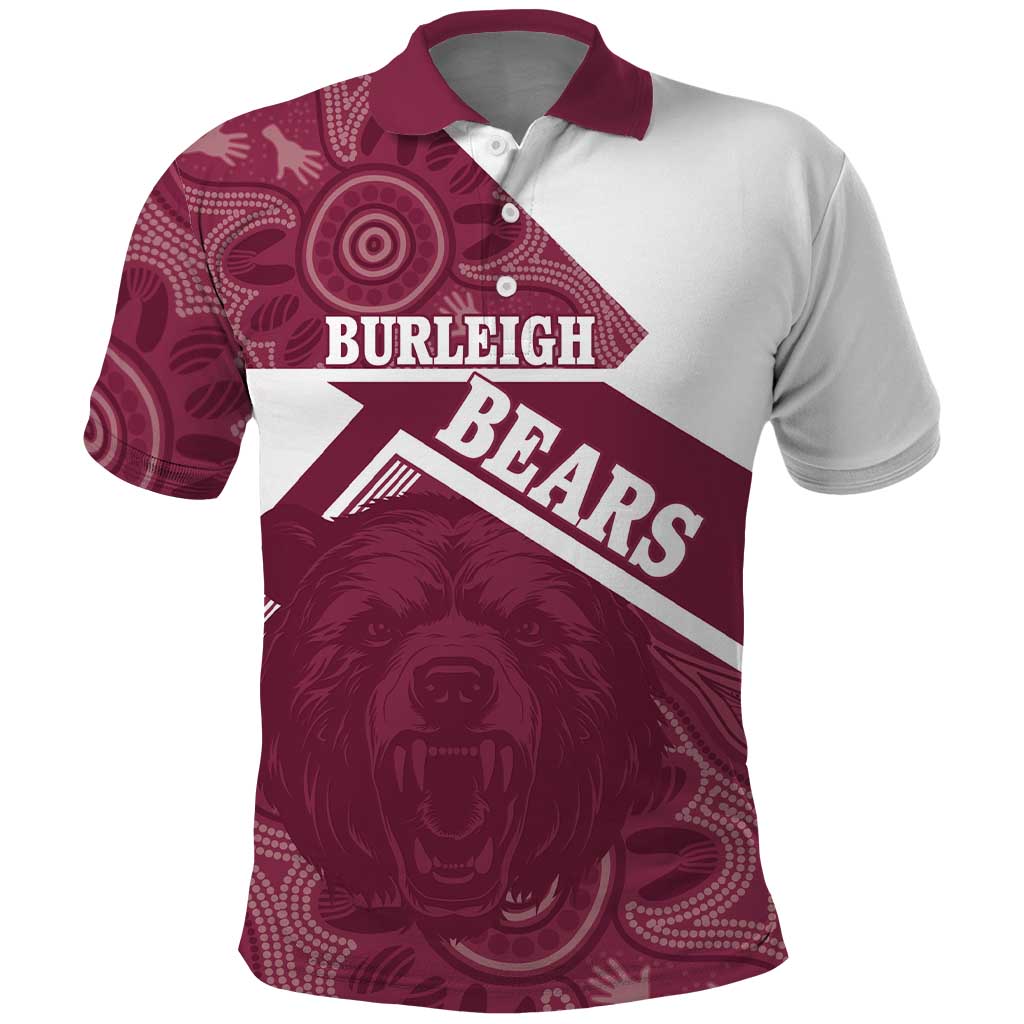 Burleigh Rugby Custom Polo Shirt Go Bears Maroon Aboriginal Art - Aussie Hoodie