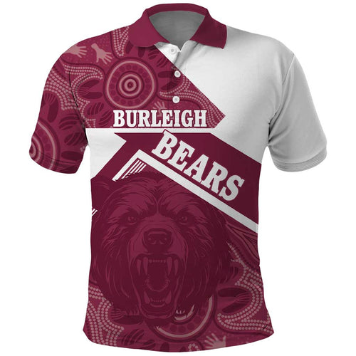 Burleigh Rugby Custom Polo Shirt Go Bears Maroon Aboriginal Art - Aussie Hoodie