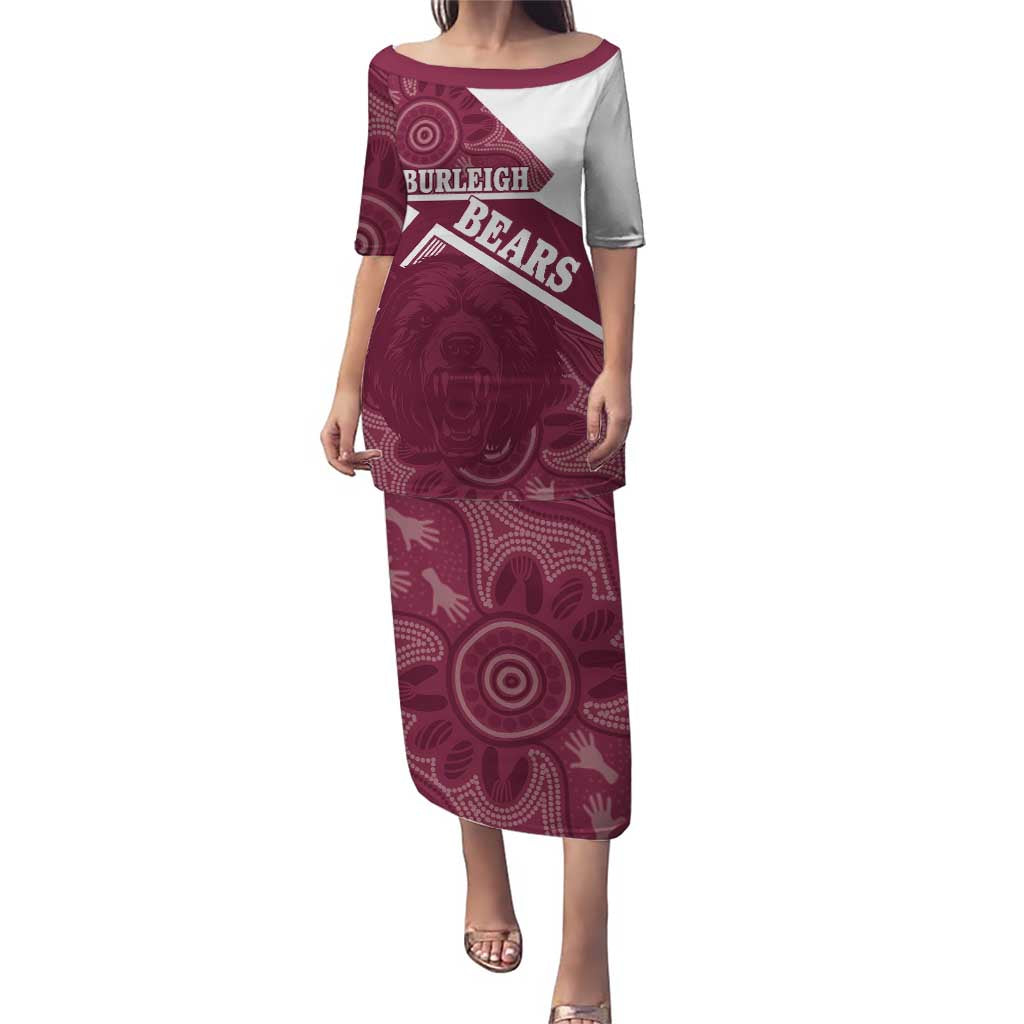 Burleigh Rugby Custom Puletasi Go Bears Maroon Aboriginal Art - Aussie Hoodie