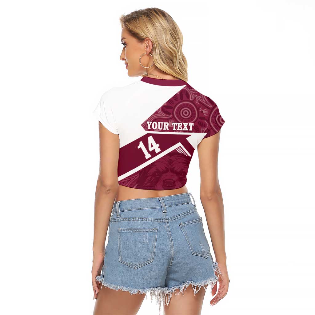 Burleigh Rugby Custom Raglan Cropped T Shirt Go Bears Maroon Aboriginal Art - Aussie Hoodie