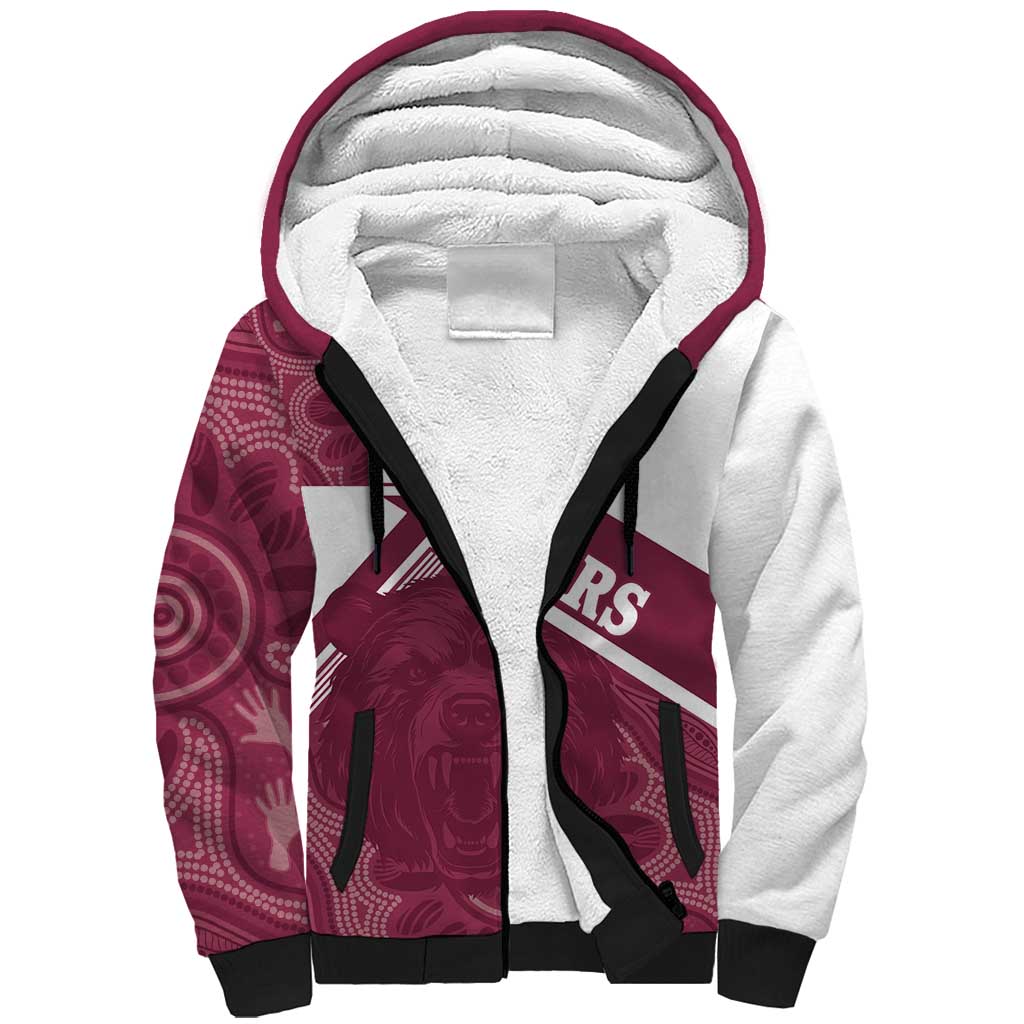 Burleigh Rugby Custom Sherpa Hoodie Go Bears Maroon Aboriginal Art - Aussie Hoodie