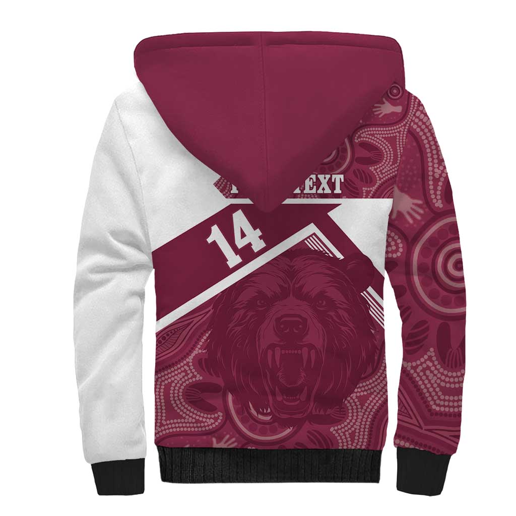 Burleigh Rugby Custom Sherpa Hoodie Go Bears Maroon Aboriginal Art - Aussie Hoodie