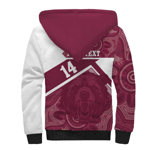 Burleigh Rugby Custom Sherpa Hoodie Go Bears Maroon Aboriginal Art - Aussie Hoodie