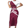 Burleigh Rugby Custom Short Sleeve Bodycon Dress Go Bears Maroon Aboriginal Art - Aussie Hoodie