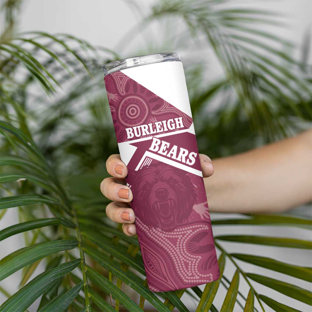 Burleigh Rugby Custom Skinny Tumbler Go Bears Maroon Aboriginal Art - Aussie Hoodie