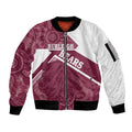 Burleigh Rugby Custom Sleeve Zip Bomber Jacket Go Bears Maroon Aboriginal Art - Aussie Hoodie