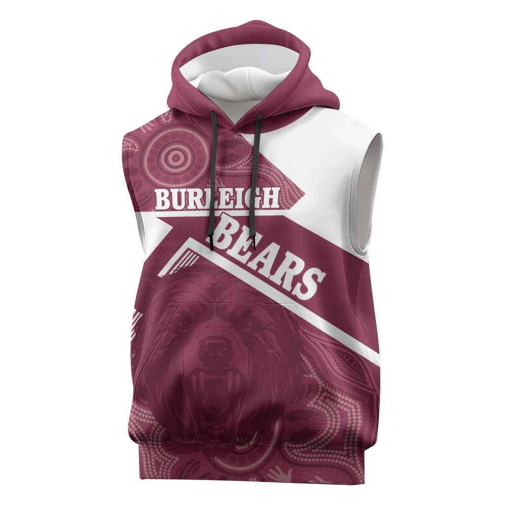 Burleigh Rugby Custom Sleeveless Hoodie Go Bears Maroon Aboriginal Art - Aussie Hoodie