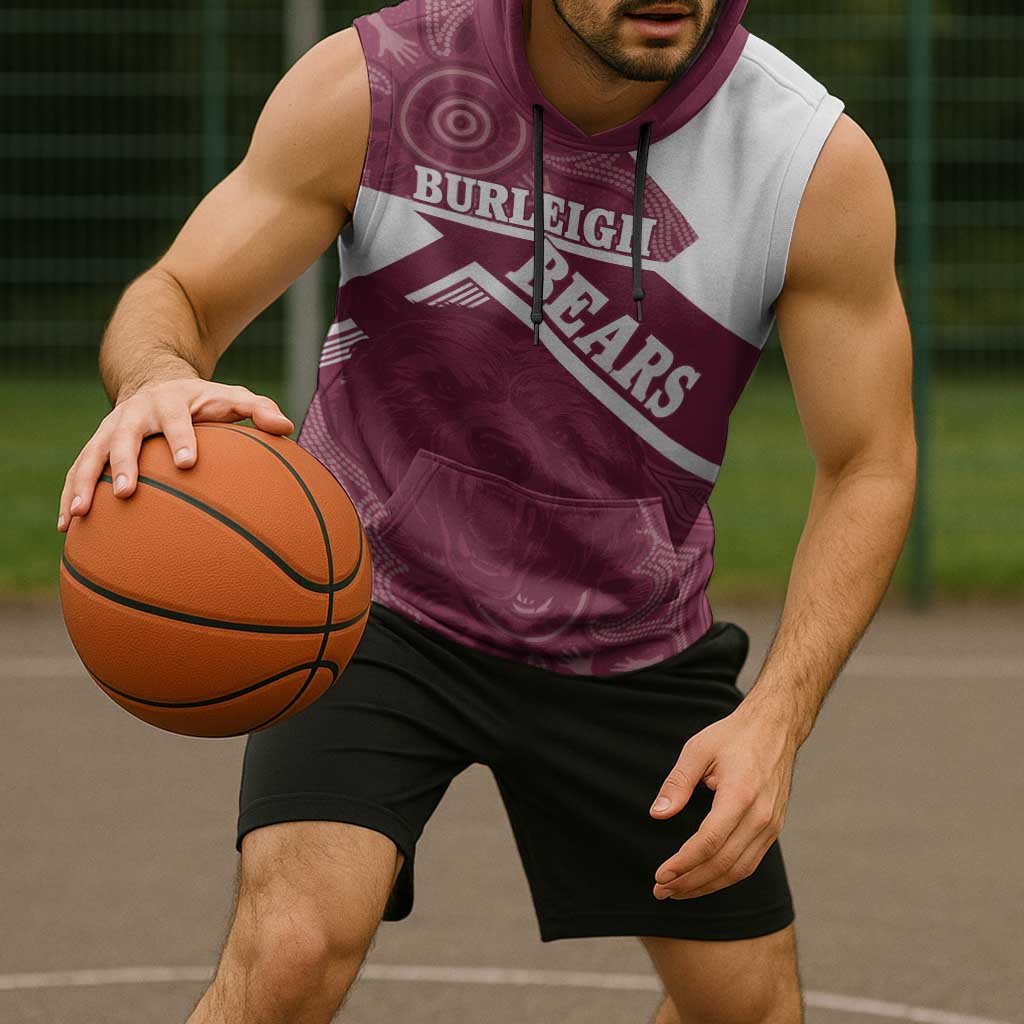 Burleigh Rugby Custom Sleeveless Hoodie Go Bears Maroon Aboriginal Art - Aussie Hoodie