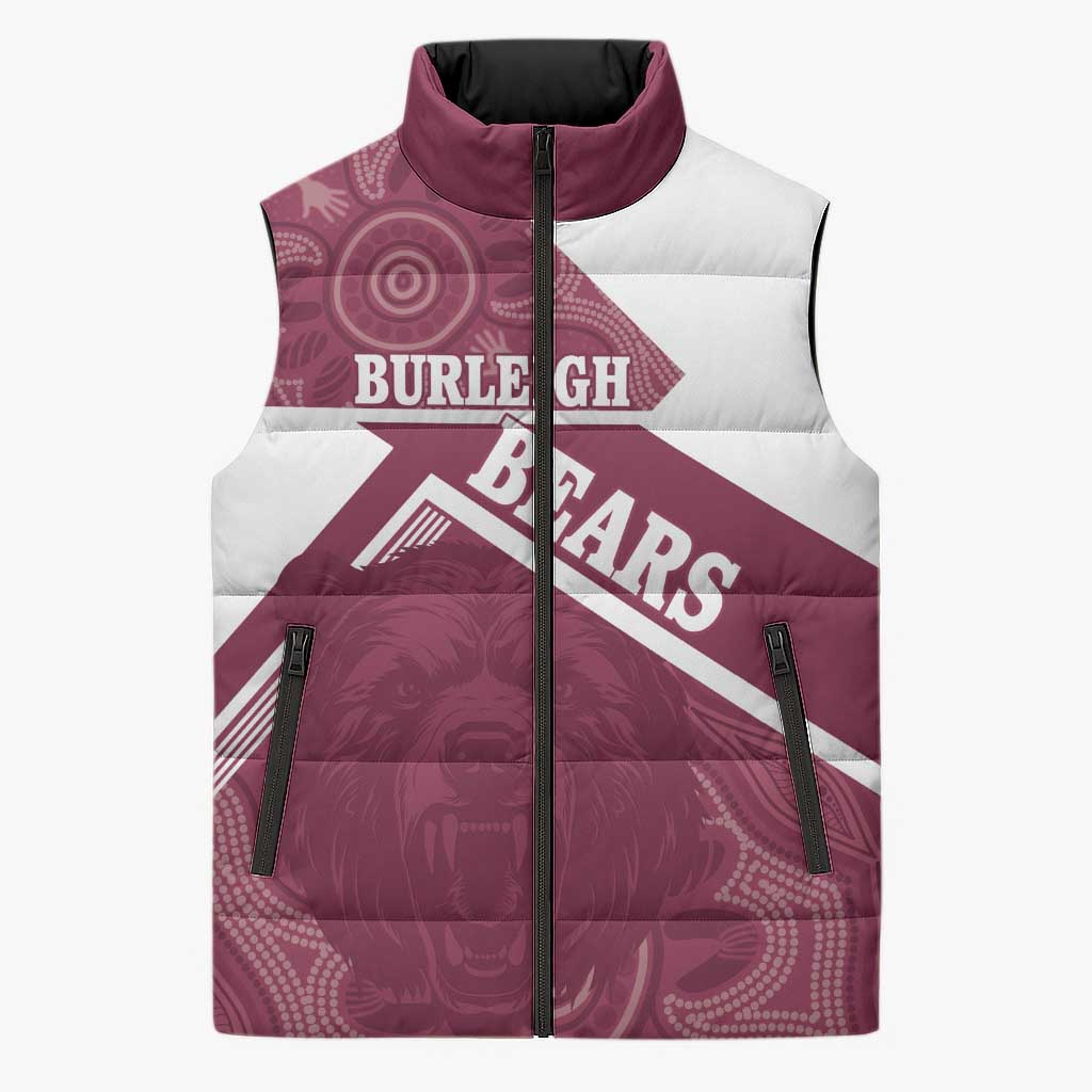Burleigh Rugby Custom Sleeveless Puffer Jacket Go Bears Maroon Aboriginal Art - Aussie Hoodie