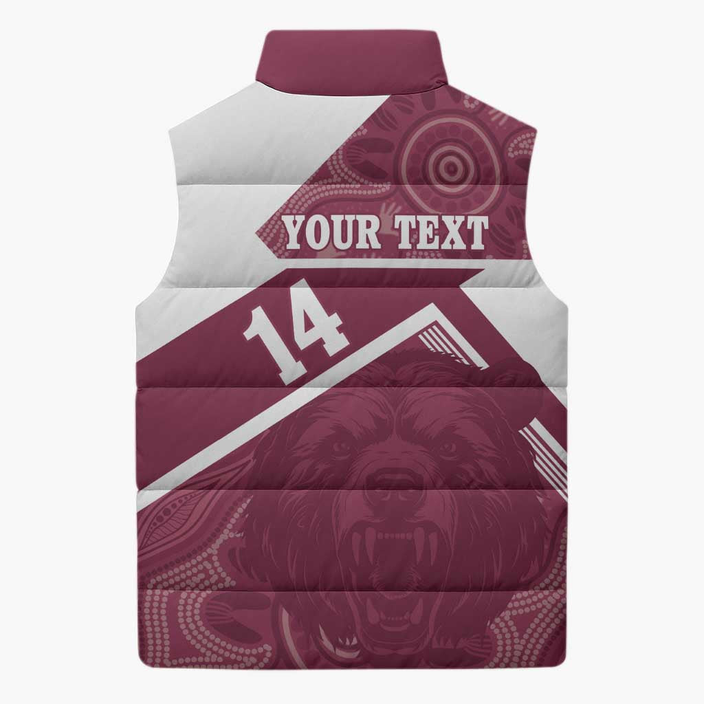 Burleigh Rugby Custom Sleeveless Puffer Jacket Go Bears Maroon Aboriginal Art - Aussie Hoodie