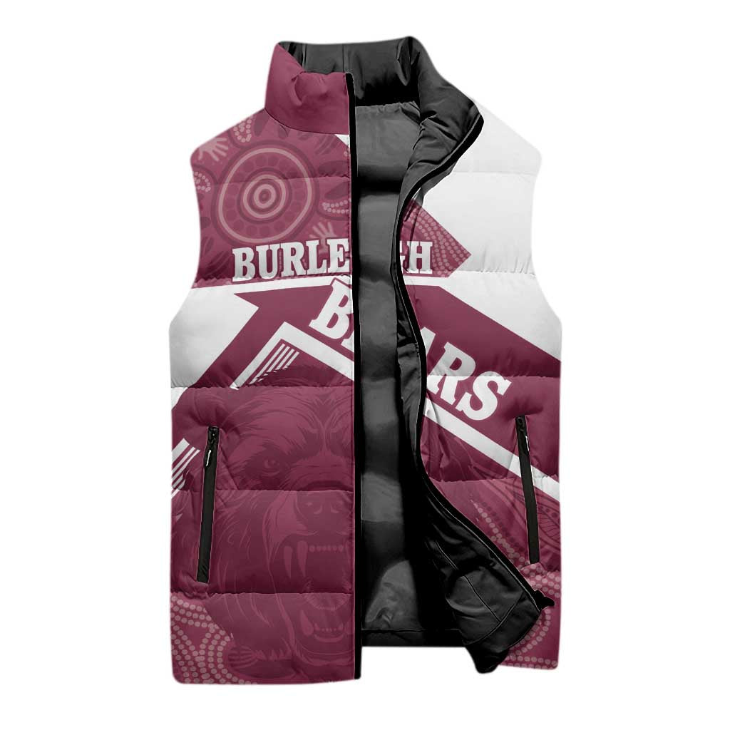 Burleigh Rugby Custom Sleeveless Puffer Jacket Go Bears Maroon Aboriginal Art - Aussie Hoodie