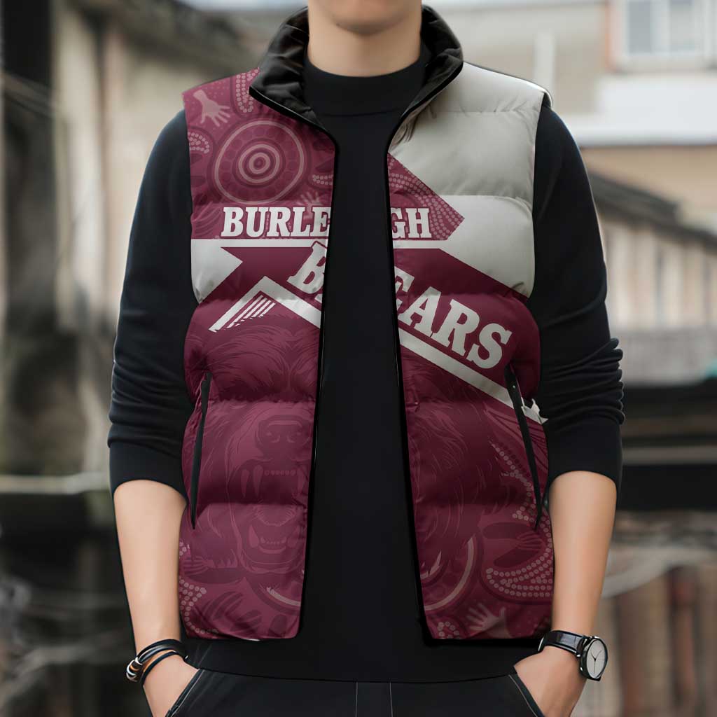 Burleigh Rugby Custom Sleeveless Puffer Jacket Go Bears Maroon Aboriginal Art - Aussie Hoodie