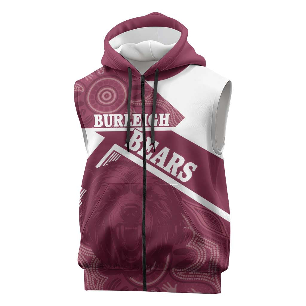 Burleigh Rugby Custom Sleeveless Zip Hoodie Go Bears Maroon Aboriginal Art LT14