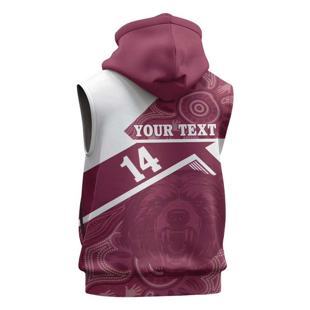Burleigh Rugby Custom Sleeveless Zip Hoodie Go Bears Maroon Aboriginal Art LT14