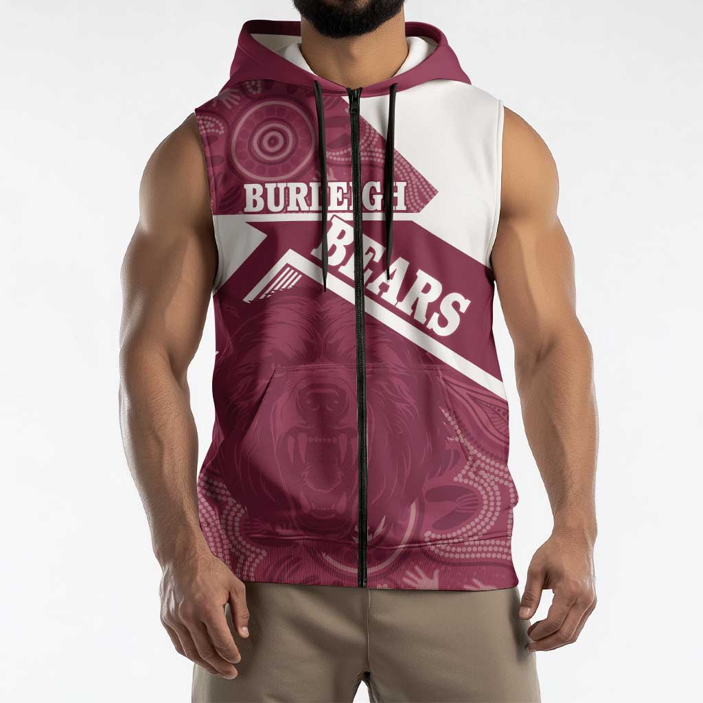 Burleigh Rugby Custom Sleeveless Zip Hoodie Go Bears Maroon Aboriginal Art LT14