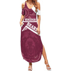 Burleigh Rugby Custom Summer Maxi Dress Go Bears Maroon Aboriginal Art - Aussie Hoodie