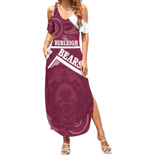 Burleigh Rugby Custom Summer Maxi Dress Go Bears Maroon Aboriginal Art - Aussie Hoodie