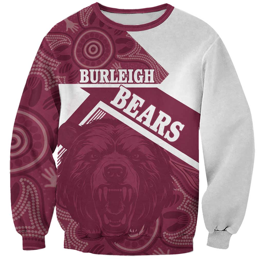 Burleigh Rugby Custom Sweatshirt Go Bears Maroon Aboriginal Art - Aussie Hoodie