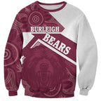 Burleigh Rugby Custom Sweatshirt Go Bears Maroon Aboriginal Art - Aussie Hoodie