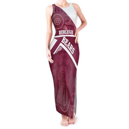 Burleigh Rugby Custom Tank Maxi Dress Go Bears Maroon Aboriginal Art - Aussie Hoodie