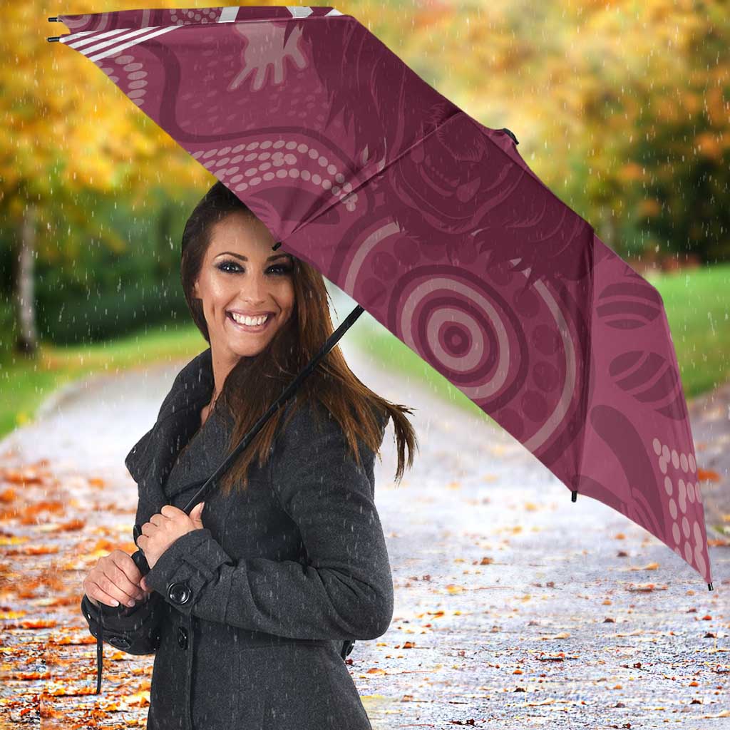 Burleigh Rugby Custom Umbrella Go Bears Maroon Aboriginal Art - Aussie Hoodie