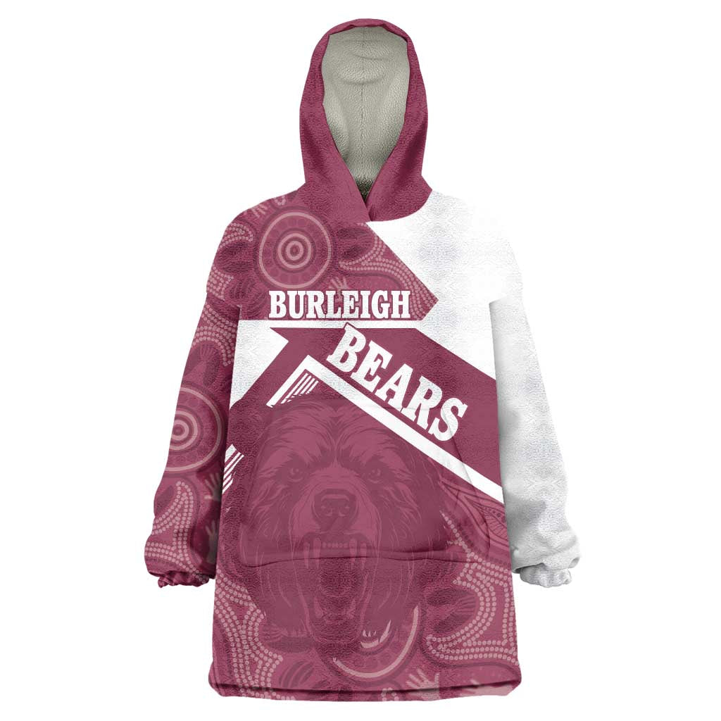 Burleigh Rugby Custom Wearable Blanket Hoodie Go Bears Maroon Aboriginal Art - Aussie Hoodie