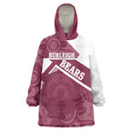 Burleigh Rugby Custom Wearable Blanket Hoodie Go Bears Maroon Aboriginal Art - Aussie Hoodie