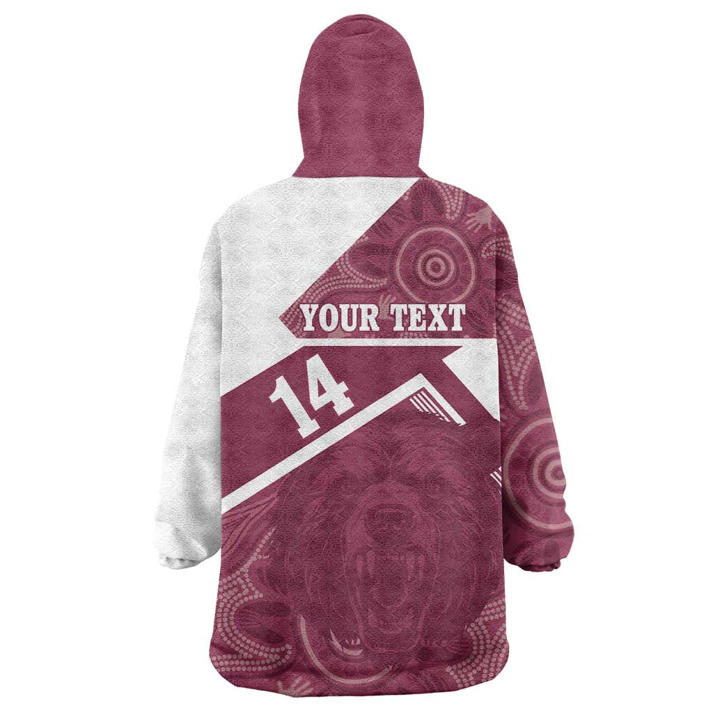 Burleigh Rugby Custom Wearable Blanket Hoodie Go Bears Maroon Aboriginal Art - Aussie Hoodie