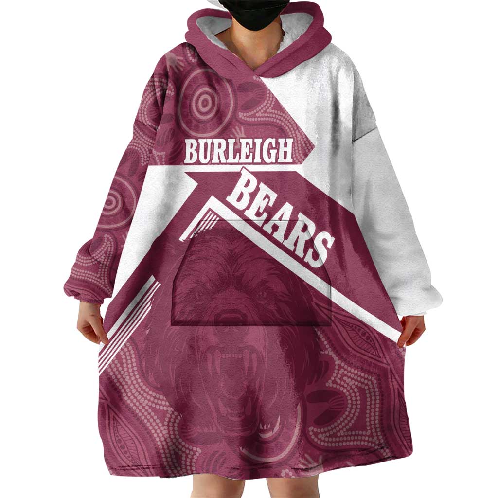 Burleigh Rugby Custom Wearable Blanket Hoodie Go Bears Maroon Aboriginal Art - Aussie Hoodie