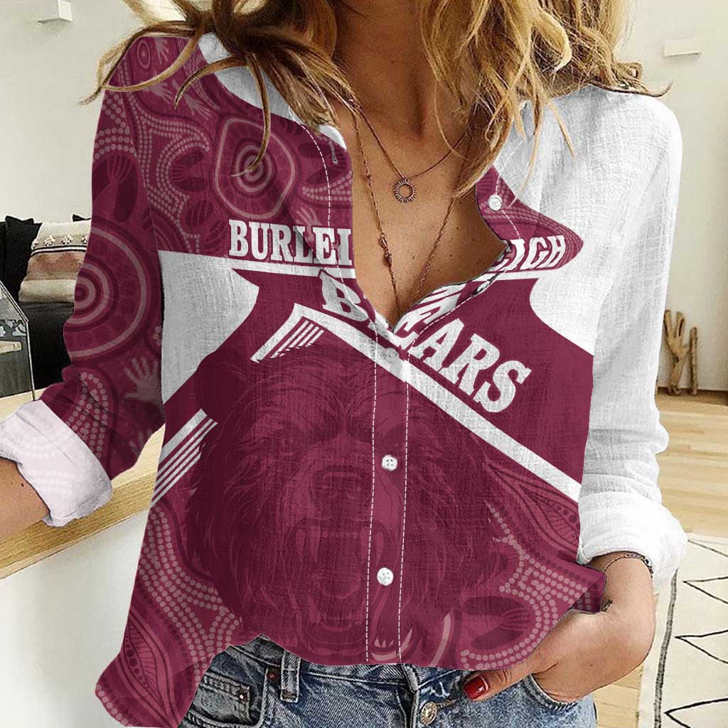 Burleigh Rugby Custom Women Casual Shirt Go Bears Maroon Aboriginal Art - Aussie Hoodie