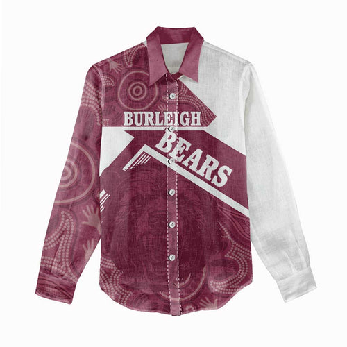 Burleigh Rugby Custom Women Casual Shirt Go Bears Maroon Aboriginal Art - Aussie Hoodie