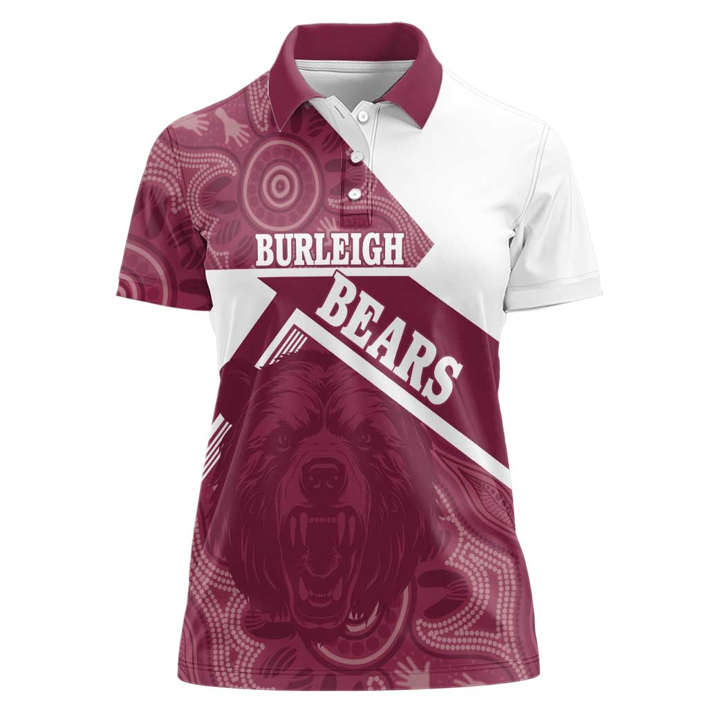 Burleigh Rugby Custom Women Polo Shirt Go Bears Maroon Aboriginal Art - Aussie Hoodie