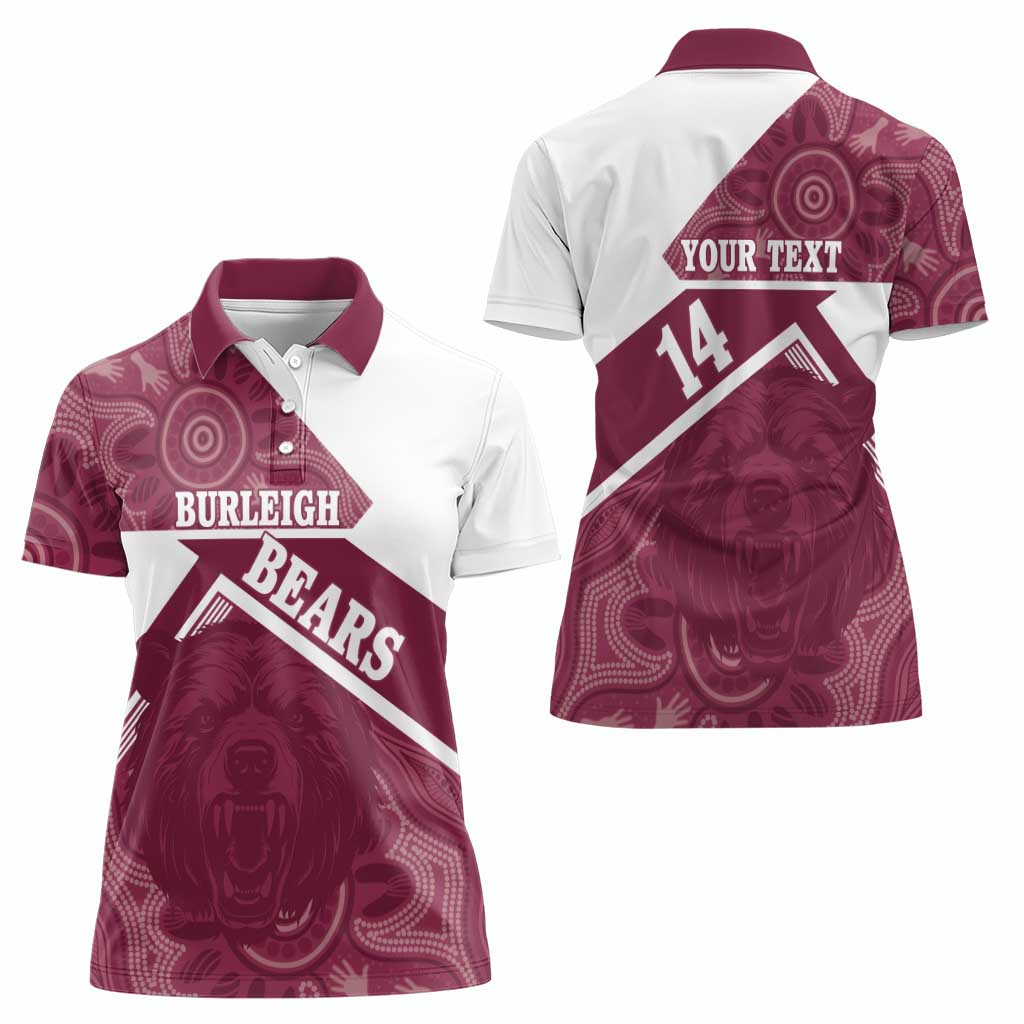 Burleigh Rugby Custom Women Polo Shirt Go Bears Maroon Aboriginal Art - Aussie Hoodie