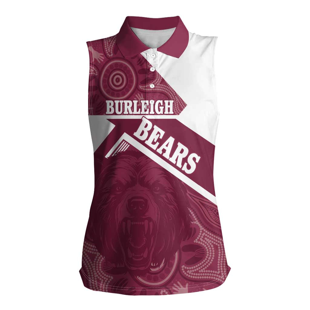 Burleigh Rugby Custom Women Sleeveless Polo Shirt Go Bears Maroon Aboriginal Art - Aussie Hoodie