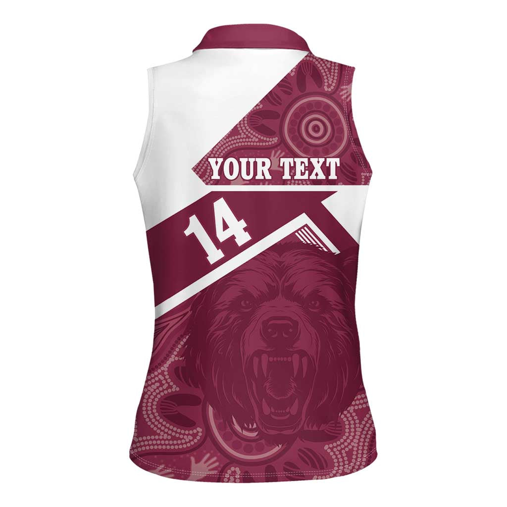 Burleigh Rugby Custom Women Sleeveless Polo Shirt Go Bears Maroon Aboriginal Art - Aussie Hoodie