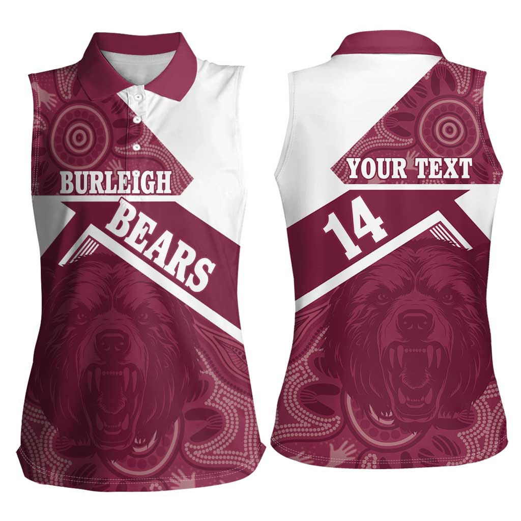 Burleigh Rugby Custom Women Sleeveless Polo Shirt Go Bears Maroon Aboriginal Art - Aussie Hoodie