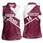 Burleigh Rugby Custom Women Sleeveless Polo Shirt Go Bears Maroon Aboriginal Art - Aussie Hoodie