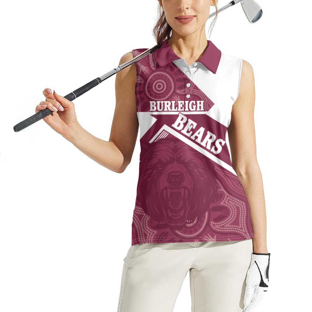 Burleigh Rugby Custom Women Sleeveless Polo Shirt Go Bears Maroon Aboriginal Art - Aussie Hoodie
