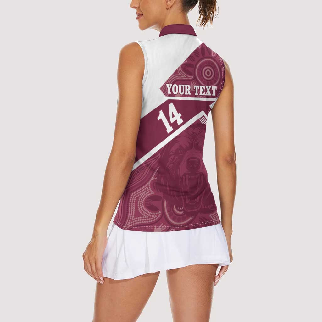 Burleigh Rugby Custom Women Sleeveless Polo Shirt Go Bears Maroon Aboriginal Art - Aussie Hoodie