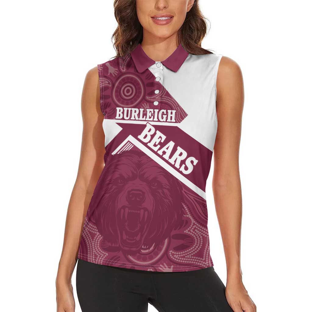 Burleigh Rugby Custom Women Sleeveless Polo Shirt Go Bears Maroon Aboriginal Art - Aussie Hoodie