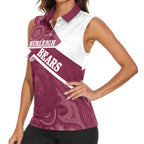 Burleigh Rugby Custom Women Sleeveless Polo Shirt Go Bears Maroon Aboriginal Art - Aussie Hoodie