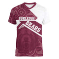 Burleigh Rugby Custom Women V-Neck T-Shirt Go Bears Maroon Aboriginal Art - Aussie Hoodie